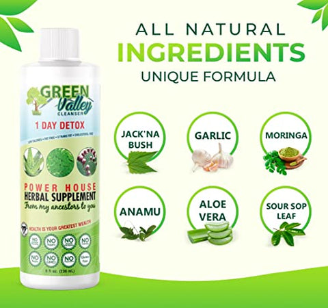 Green Valley Cleanser - Fórmula líquida de limpeza do cólon e desintoxicação do fígado em 1 dia – Vegana, auxilia na digestão saudável, suporte intestinal, aumenta os níveis de energia e movimentos intestinais | 8 fl oz (236 ml)