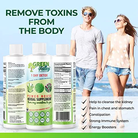 Green Valley Cleanser - Fórmula líquida de limpeza do cólon e desintoxicação do fígado em 1 dia – Vegana, auxilia na digestão saudável, suporte intestinal, aumenta os níveis de energia e movimentos intestinais | 8 fl oz (236 ml)