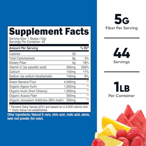 Pó de Fibra Prebiótica (454g, Sabor Frutas Vermelhas) – Saúde Digestiva, Suplemento de Fibra Natural, Mistura de Fibras Vegetais Solúveis - Nutricost