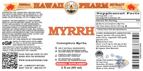 Extrato Líquido de Mirra Orgânica, Tintura de Mirra (Commiphora myrrha), Hawaii Pharm, 2×2 fl.oz (60ml), Produto Natural dos EUA
