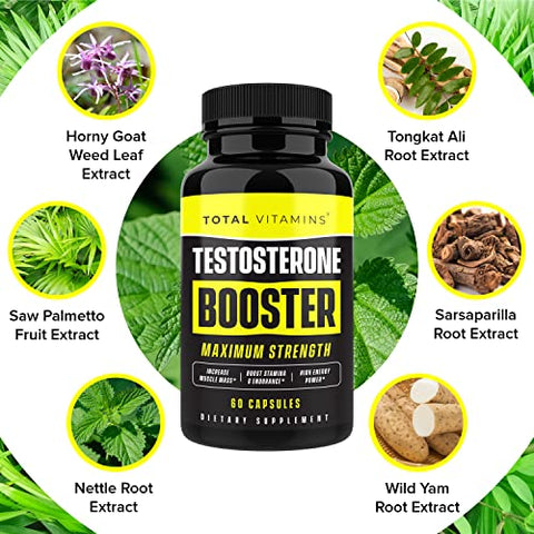 TOTAL VITAMINS - Alpha Pills – Booster de Testosterona para Homens – Suplemento Masculino para Aumento de Libido, Energia e Crescimento Muscular Max – 60 cápsulas de Test Boost – Marca Alpha