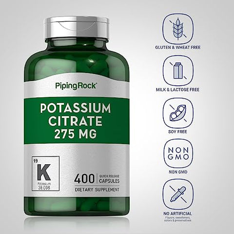 Suplemento de Citrato de Potássio | 275 mg | 400 Cápsulas | Sem OGM, Sem Glúten - Piping Rock