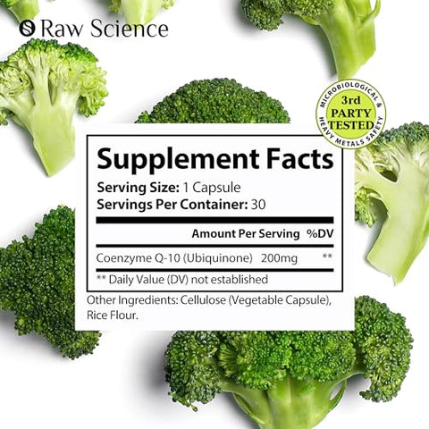S RAW SCIENCE - CoQ10 200mg – Suplemento Antioxidante para Saúde Cardíaca – Marca Co Q 10