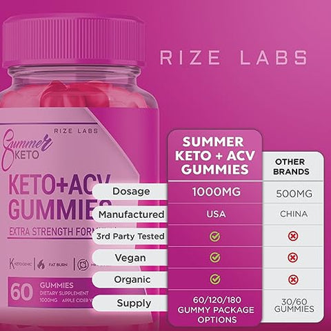 rize labs - Gummies de Verão Keto ACV – Perda de Peso – Gummies de Verão – Gummies Keto ACV – Dieta para Queimar Gordura da Barriga – Avaliações de Gummies AC – Gomitas Vegan – Fórmula Avançada (60 Gummies)