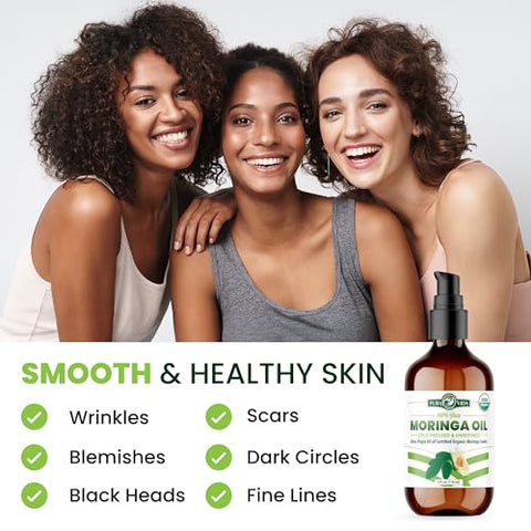 PURA VIDA MORINGA - Óleo de Moringa Orgânico 100% Puro para Rosto, Cabelo, Unhas e Pele Seca – Certificado USDA Extraído de Sementes de Moringa Oleifera de Origem Única – Testado por Terceiros, Extraído a Frio – 30ml
