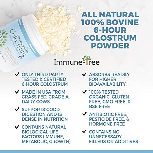 Immune-Tree - Pó de Colostro Bovino 100%%, 120 Porções, 185g, Suporte Anti-Envelhecimento, Sistema Imunológico Saudável, Intestino