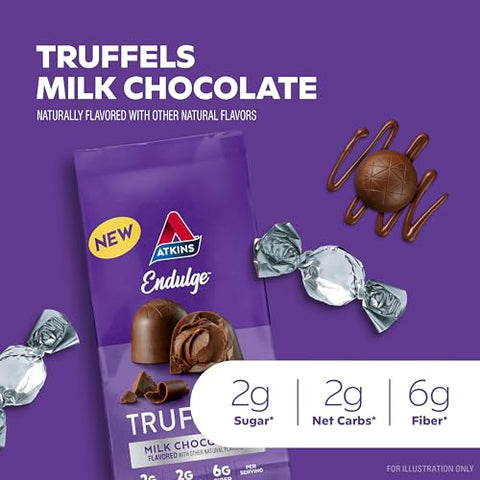 Endulge Trufas de Chocolate ao Leite, Baixo Açúcar, Baixo Carboidrato, Amigável à Dieta Keto, 6 Pacotes (12 Trufas Cada Pacote) - Atkins