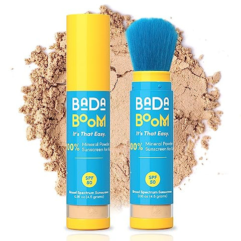 Bada Boom - Protetor Solar Mineral em Pó Translúcido, Aplicação com Pincel, FPS 50 para Crianças e Pele Sensível
