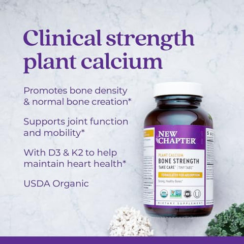 Suplemento de Cálcio New Chapter – Óssea Força Tiny Tabs Cálcio Orgânico com Magnésio, Vitamina D3 K2, 70 Minerais Traço para Saúde Óssea, Sem Glúten, Fácil de Engolir – 240 comprimidos