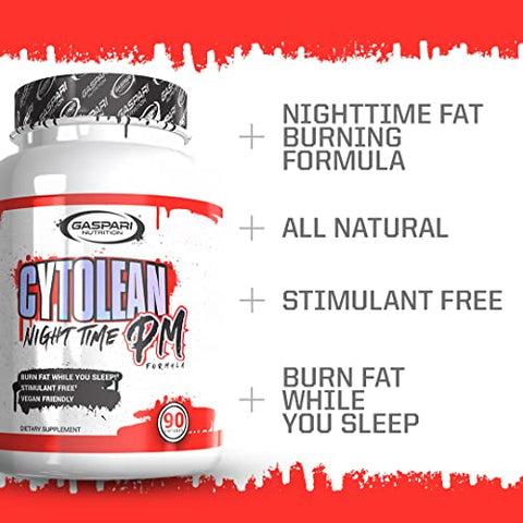 Cytolean PM: Queimador de Gordura Noturno com Suporte ao Sono de Melatonina, Redução do Estresse, Livre de Estimulantes, Amigo dos Veganos (90 Cápsulas) - Gaspari Nutrition
