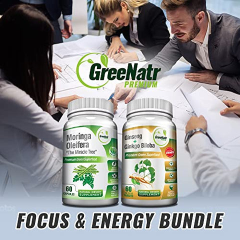 GreeNatr - Ginkgo Biloba, Panax Ginseng e Moringa – Kit de Cápsulas para Suporte Imunológico e Energia – Concentração e Foco