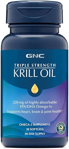 Óleo de Krill Triplo Forte, 30 Softgels, para Saúde das Articulações, Pele, Olhos e Coração - GNC