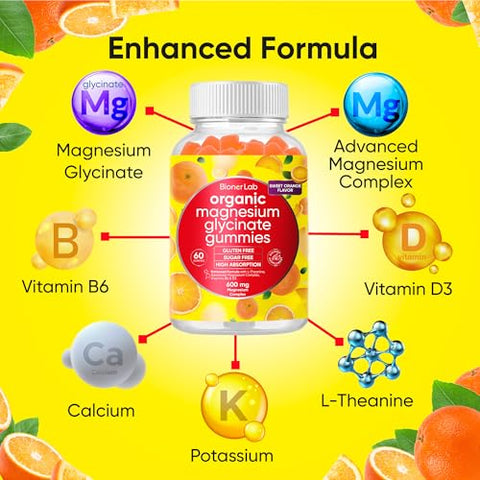 BionerLab - Gomas mastigáveis de Magnésio Glicinato (600mg) para Crianças – Marca: Primeiro Infância