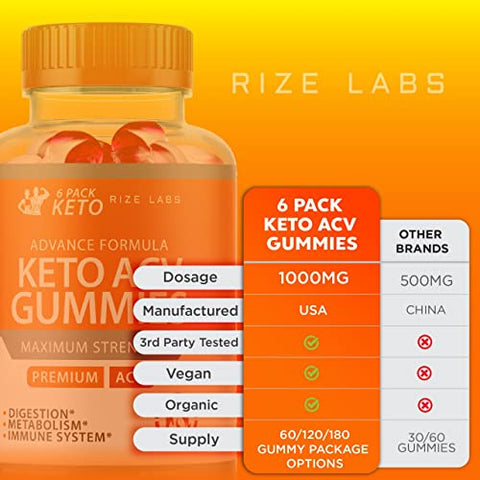 rize labs - (2 Pacotes) 6 Pacotes de Gomas de ACV Keto Advanced Formula 6 Pacotes de Gomas Keto 6 Pacotes de Gomas de ACV Keto (120 Gomas)