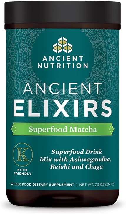 Matcha em Pó com Ashwagandha da Ancient Nutrition – Energia Saudável com Superfood Matcha, MCTs e Níveis de Energia Paleo e Keto