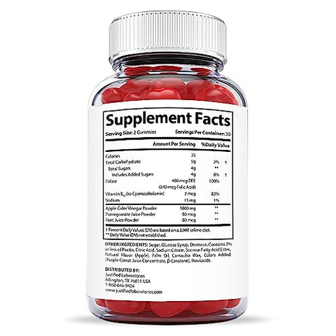 Justified Laboratories - (5 Pacotes) Gomas Lifetime Keto ACV Boost 1000MG com Suco de Romã, Beterraba e Vitamina B12 – 300 Gomas