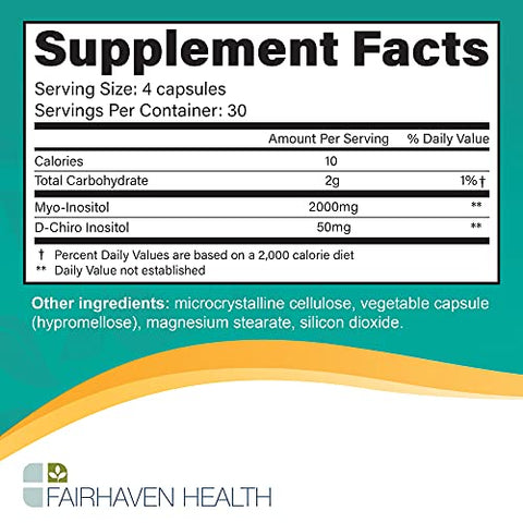 Myo-Inositol e D-Chiro Inositol | Relação 40:1 | Suplemento para Fertilidade Feminina e Equilíbrio Hormonal | Vitamina B8 | Livre de Glúten e Lactose | 40g - Fairhaven Health
