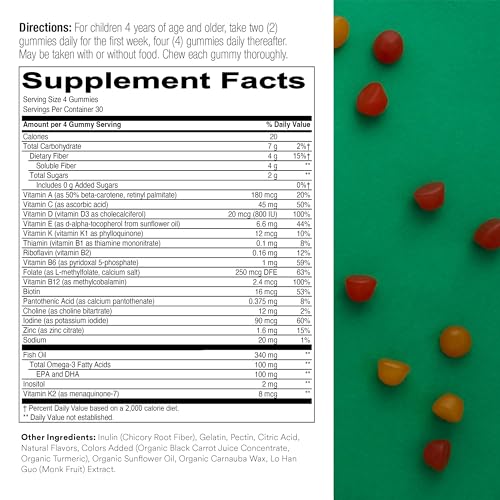 Kids Multivitamina Gomas de Fibra e Probióticos: Ômega 3 (EPA/DHA), Vitamina D3, C, B12, B6, Digestivo - SmartyPants
