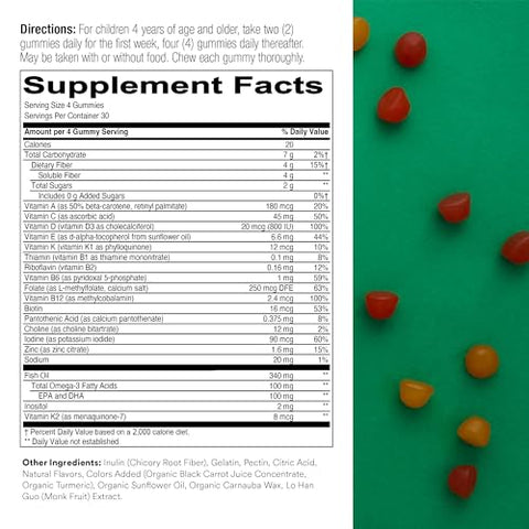 Kids Multivitamina Gomas de Fibra e Probióticos: Ômega 3 (EPA/DHA), Vitamina D3, C, B12, B6, Digestivo - SmartyPants
