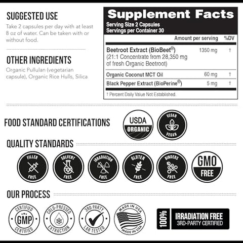 Triquetra Health - BioBeet® Max Força Cápsulas de Raiz de Beterraba – Concentrado 21:1, Cada Porção Derivada de 28.350 mg de Beterraba Orgânica – Aumento da Absorção com Extrato de Pimenta Preta BioPerine®