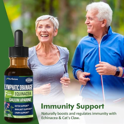 Nurbetoxa - Gotas de Drenagem Linfática Cleavers para Desintoxicação do Sistema Linfático, Fórmula de Suplemento de Suporte ao Linfedema com Equinácea, Unha de Gato, Extrato de Trevo Vermelho, Use com Linfa