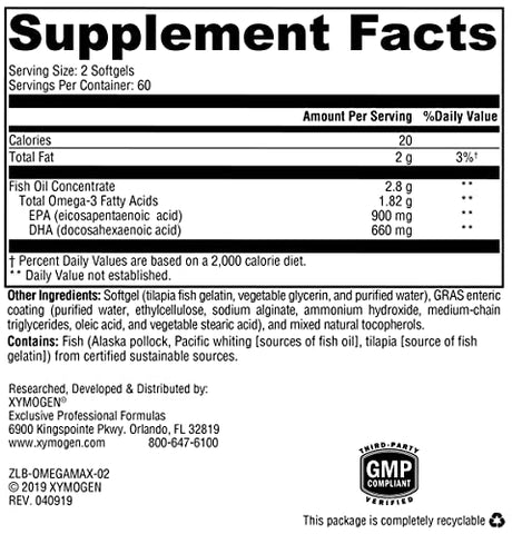 OmegaPure 780 EC – Óleo de Peixe Ômega 3 Certificado Alaskan IFOS Five-Star – Suporte à Saúde das Articulações, Cardiovascular e Cerebral (120 cápsulas) - XYMOGEN