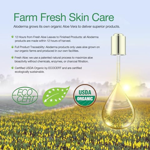 Gel de Aloe Vera Orgânico Aloderma para o Rosto – 96% Puro, Feito em até 12 Horas após a Colheita – Para Pele, Couro Cabeludo – 100ml