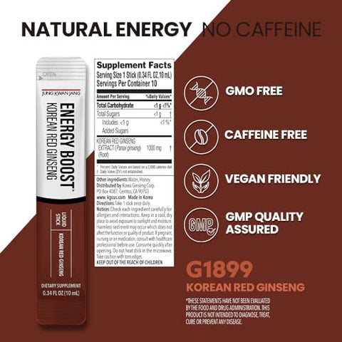 JUNG KWAN JANG - JungKwanJang Ginseng Vermelho Coreano (1000mg) Energia Extração em Bastões, 30 Unidades