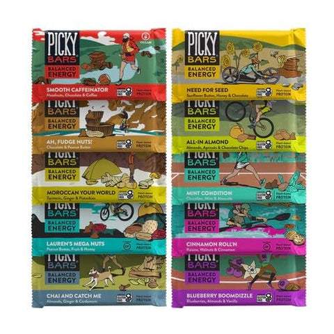 Pack com 10 Barras Energéticas de Alimentos Reais, Proteína Vegetal, 10 Sabores Diferentes, Natural, Sem Glúten, Não-OGM, Sem Laticínios, Caffeinator Suave, 10 Unidades - Picky Bars
