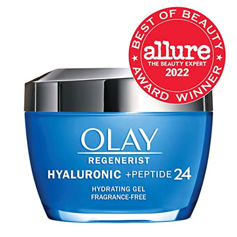 Regenerist Gel Hidratante Facial com Ácido Hialurônico e Peptídeo 24 para Hidratação da Pele o Dia Todo, Sem Fragrância, 50g com Niacinamida, inclui Olay Whip Tamanho Viagem para Pele Seca - Olay