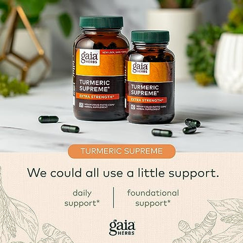 Turmeric Supreme Extra Strength – Reduz Inchaço Ocasional Causado pelo Desgaste Normal – 60 Cápsulas - Gaia Herbs
