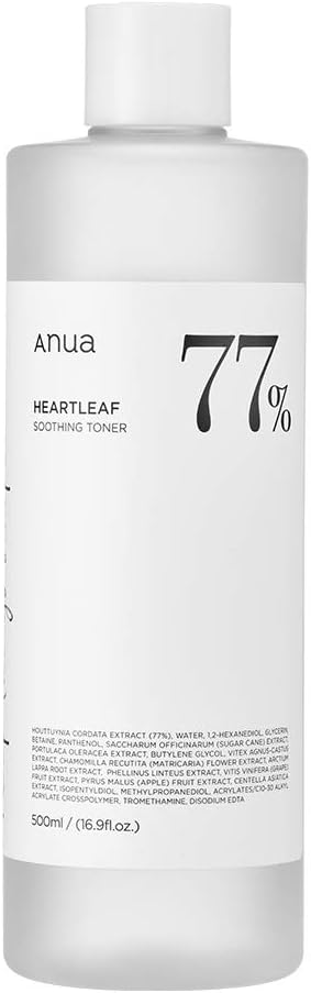 ANUA - Anua Heartleaf 77 Tônico Calmante pH 5.5 Cuidado para Pele com Problemas, Calmante, Refrescante, Purificante (500ml / 16.9 fl.oz.)