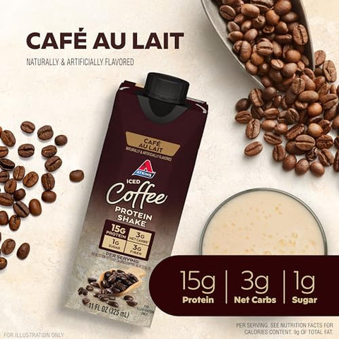 Café Au Lait Shake Proteico Gelado, 15g Proteína, Baixo Índice Glicêmico, 3g Carboidrato Líquido, 1g Açúcar, Amigo do Keto, 12 Unidades - Atkins