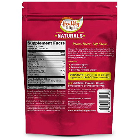 Naturals Power Beets Soft Chews – Morango Delicioso, Suplemento Concentrado Superfood, Suporte à Circulação, Energia Natural - Healthy Delights
