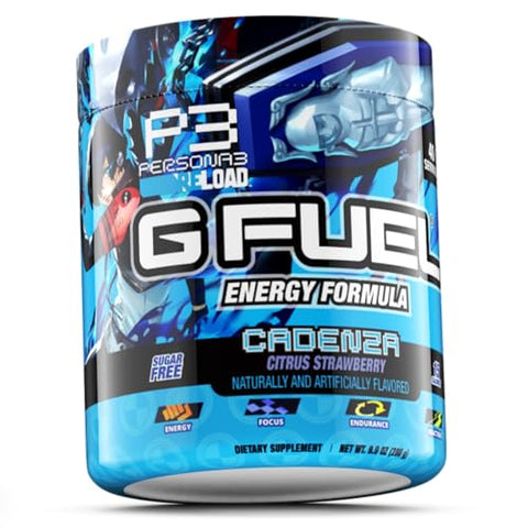 Cadenza: Pó Energético, Sem Açúcar, Foco com Cafeína Limpa, Mistura para Água, Sabor de Morango Cítrico, Aminoácidos para Foco, Vitaminas Antioxidantes, 280g, 40 Porções - G Fuel