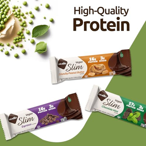 NuGo - Nugo Slim Chocolate Amargo Menta, 18g Proteína Vegana, 3g Açúcar, 6g Fibra, Baixo Carboidrato Líquido, Amigo do Keto, Sem Glúten, 24 Unidades