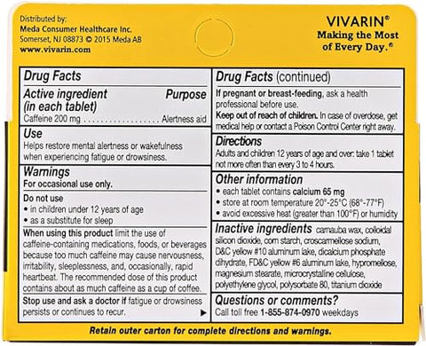 Comprimidos de 200mg para Alerta 40 Unidades (4 Pacotes) - Vivarin