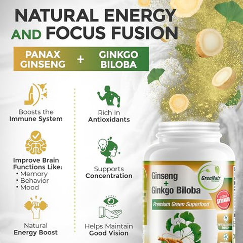 GreeNatr - Ginkgo Biloba: Melhore sua memória e concentração com o poderoso extrato de Ginkgo Biloba – 60 cápsulas de 500mg