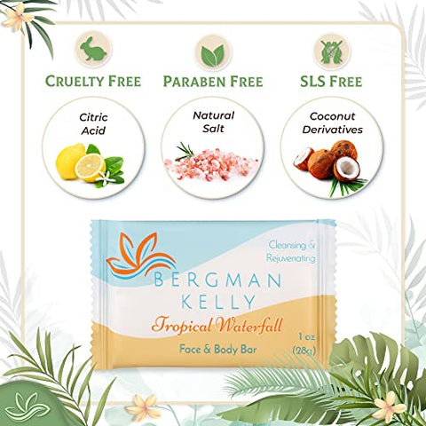 Sabonete em Barra BERGMAN KELLY (Cachoeira Tropical, 30 ml, 100 unid), Luxo em Tamanho de Viagem, Sabonete em Barra Embalado Individualmente, Produtos de Higiene Pequenos para