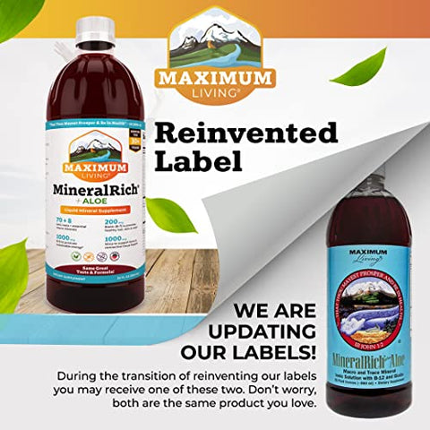 Maximum Living - MineralRich – Suplemento Mineral com Aloe Vera – Mistura Líquida de Vitaminas e Minerais Traços – 946 ml
