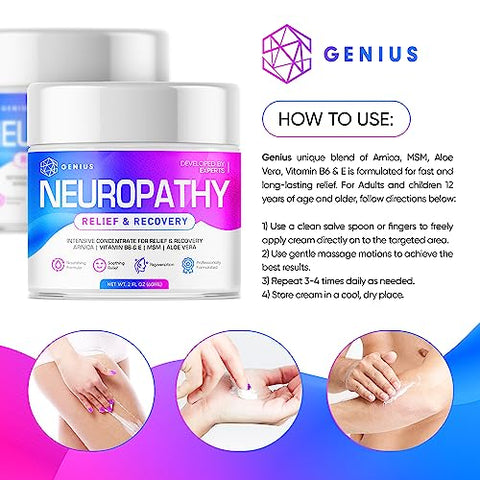 GENIUS CURE - Creme GENIUS para Alívio de Nervos Neuropáticos com Arnica e Vitamina B6 – Máxima Potência para Pés, Mãos, Pernas, Dedos – Alívio Soothing e Eficaz