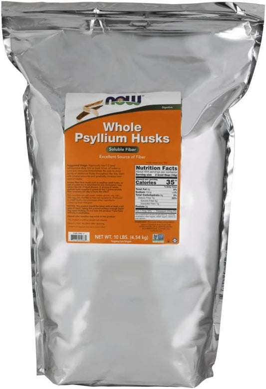 Suplementos, Casca de Psyllium Integral, Verificado pelo Projeto Non-GMO, Fibra Solúvel, 10 Libras - NOW Foods