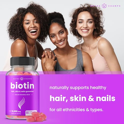 Gomas de Biotina 10000mcg [Alta Potência] para Cabelos e Pele Saudáveis – NutraChamps Biotina Gummies 10000mcg [Alta Potência] para Cabelos e Pele Saudáveis - NutraChamps