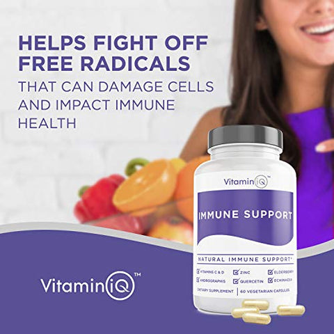 VitaminIQ - Suplemento Imunológico com Vitamina C e Zinco, Sabugueiro Sambucus, Vitamina D3, Glutationa, Cápsulas de Equinácea – Impulsionador Natural do Sistema Imunológico – Suplementos Herbais Veganos