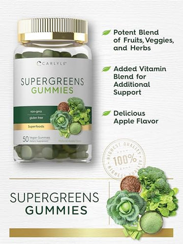 Supergreens Gummies | Vegano, Não-OGM e Suplemento Livre de Glúten | 100% Natural - Carlyle