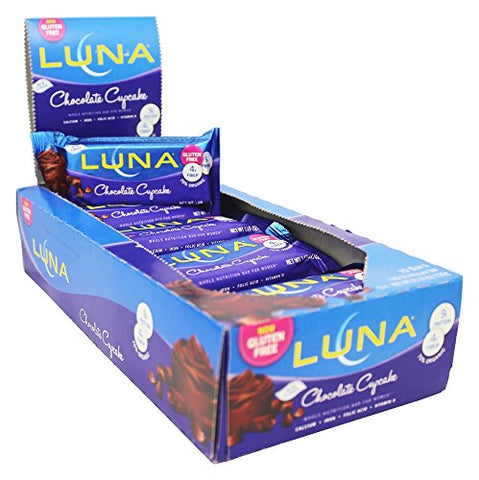 Luna - LUNA BAR – Barras de Lanche sem Glúten – Cupcake de Chocolate – 8g de Proteína – Não-OGM – Lanche Saudável à Base de Plantas – Snacks para Levar (Barras de Lanche de 48g, 30 Unidades)