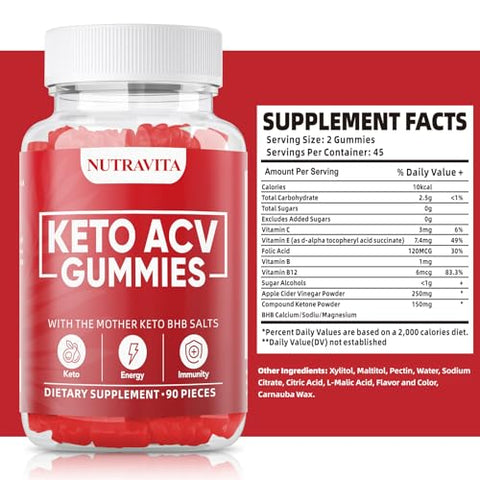 nutravita - 90 Ct Gomas de Keto Acv para Perda de Peso Avançada – Marca em Destaque