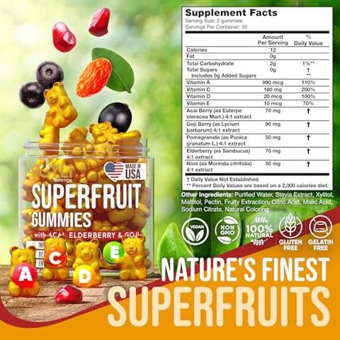 JOYLI Nutrition - Joyli Superfruit Gummies – Gomas Multivitamínicas de Frutas Sem Açúcar para Adultos – Vitaminas Naturais em Goma para Mulheres