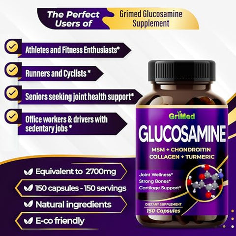 Glucosamina 12.000mg – X12 Power com MSM, Condroitina, Colágeno, Cúrcuma para Saúde das Articulações, Ossos Fortes, Suporte à Cartilagem – Fabricado nos EUA - GriMed