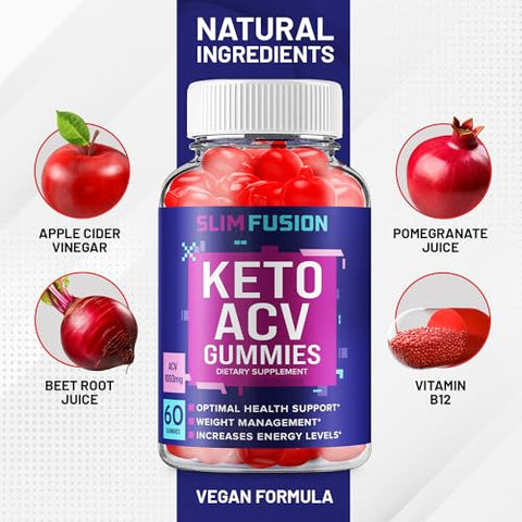 Indelo - (2 Pacotes) Gomas Slim Fusion Keto ACV – Fórmula Avançada Slim Fusion Keto Plus ACV Gummies Apple Cider Vinegar – Suplemento Alimentar Slim Fusion ACV para Homens e Mulheres (120 Gomas)